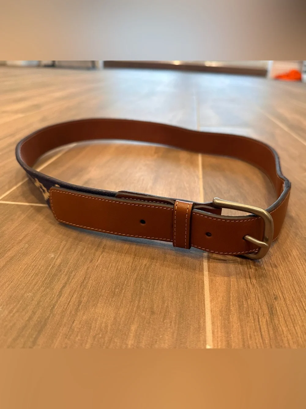 La Matera Corbina Woven Leather Belt Navy Khaki Size 38